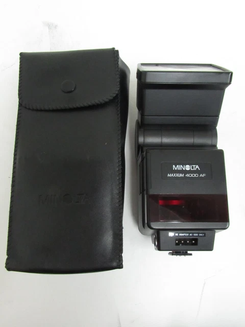 Vtg Minolta Maxxum 4000 AF Shoe Mount Camera Flash Attachment w Case Untested