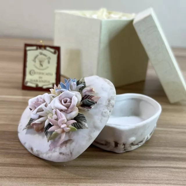 Vintage Capodimonte Heart Trinket Box Lorren Home Decor Italy Marked Crown