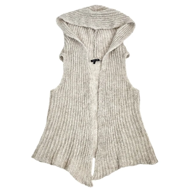 Eileen Fisher Beige Open Front Hooded Sleeveless Cardigan Vest Size Small Mohair