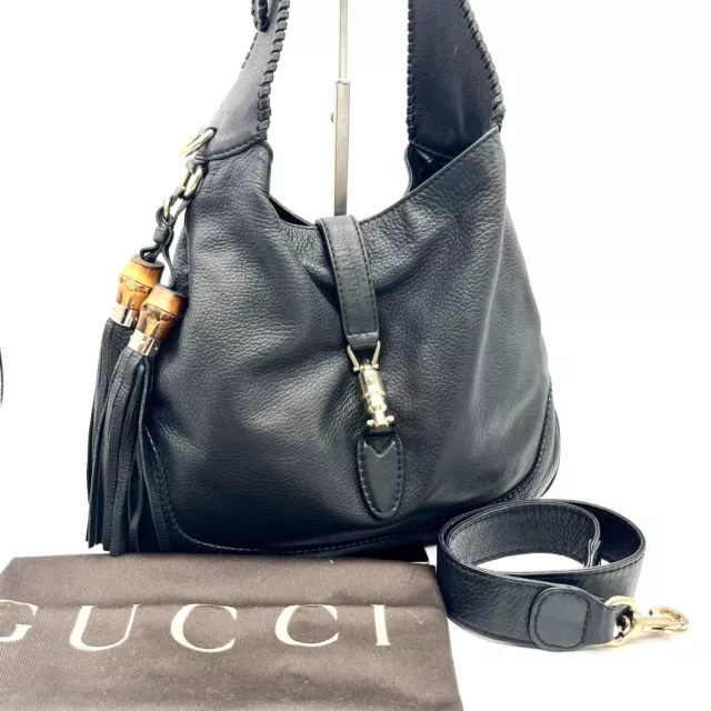 GUCCI Jackie Shoulder Bag handbag Tassel Black Auth Vintage From Japan