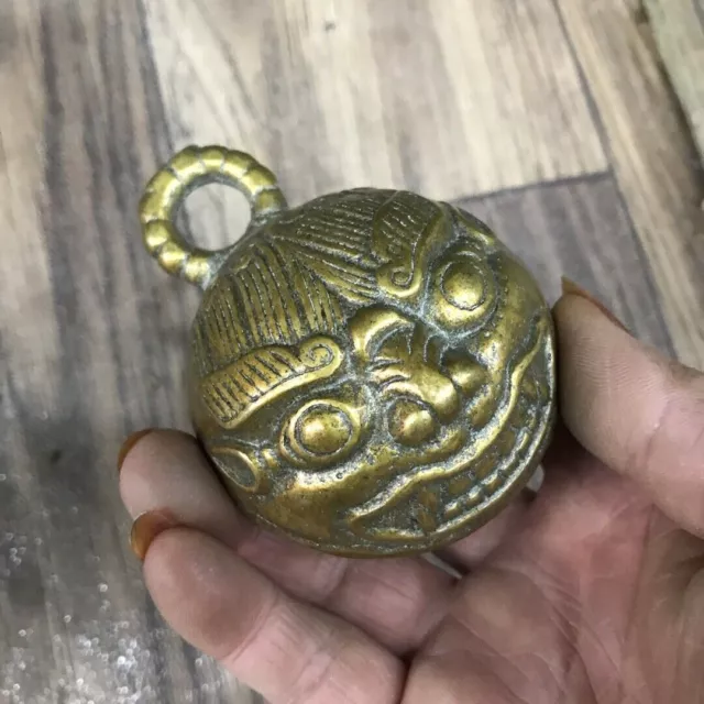 Chinese Cast Bronze Tiger Head Lion Small Bell Amulet Peace Pendant Collection 3