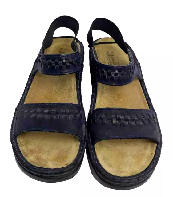 NAOT OPEN TOE Leather Women's Slingback Wedge Sandals Size 39 Indigo ...