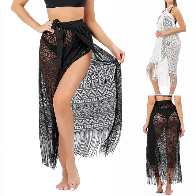 Women Sexy Bathing Suit Cover Up Boho Crochet Lace Beach Bikini Swimsuit Dress