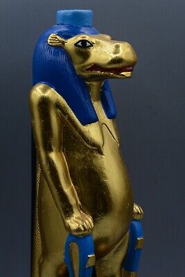 Unique Ancient Egyptian Statue Taweret Hippos Goddess of Childbirth Painted Gold 3
