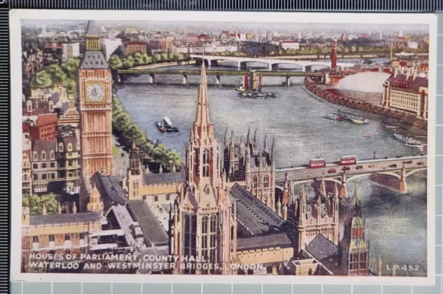 Ancienne Carte Postale London Waterloo Et Westminster Ponts Comté Hall Parlement