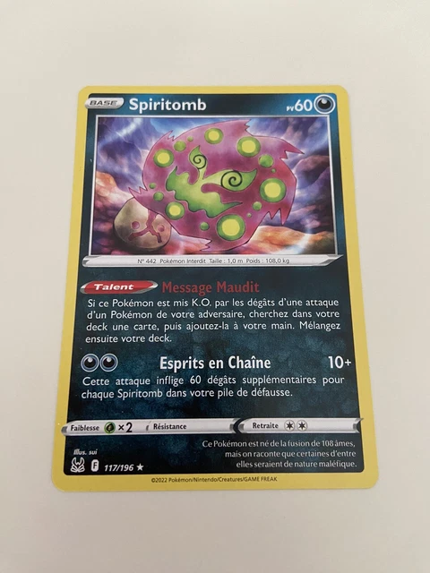Carte Pokemon  Spiritomb Reverse Rare  + Rare  117/ 196 Eb11 Origine Perdue