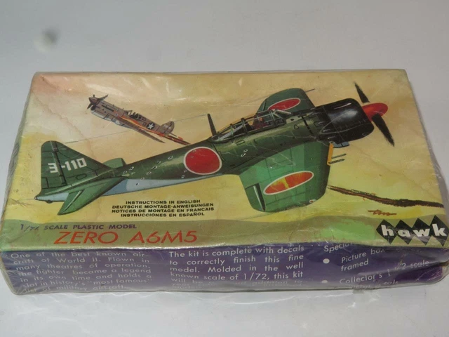 Hawk Modèle Aircraft Kit 1/72 Echelle Mitsubishi Zero A6M5 Scellé 1967