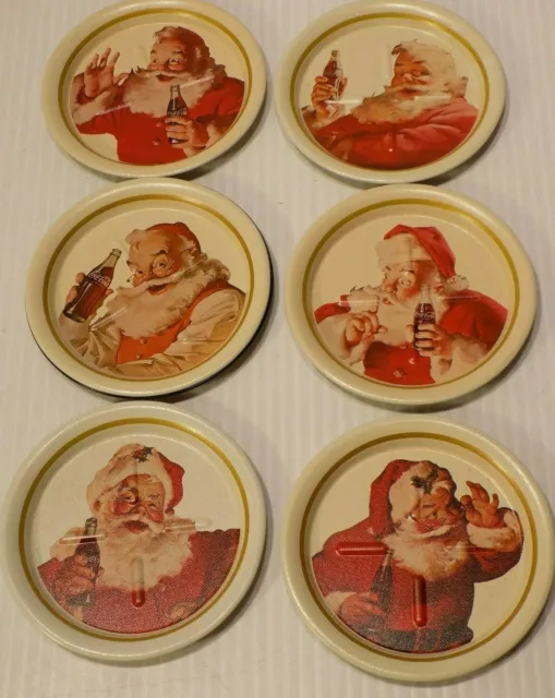 Vintage Coca-Cola Santa Claus Metal Coaster Set 1983 6 Pieces
