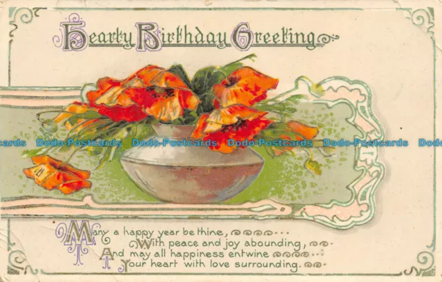 R123916 Hearty Birthday Greetings. Flowers in Vases. Wildt and Kray. 1914