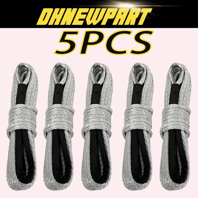 1/4"x50' 10000LB Synthetic Winch Rope Line Recovery Cable with Sheath Gray 5pcs