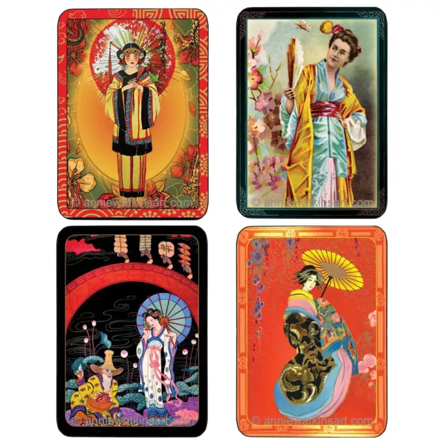 Four single vintage style stunning Geisha ladies swap playing cards