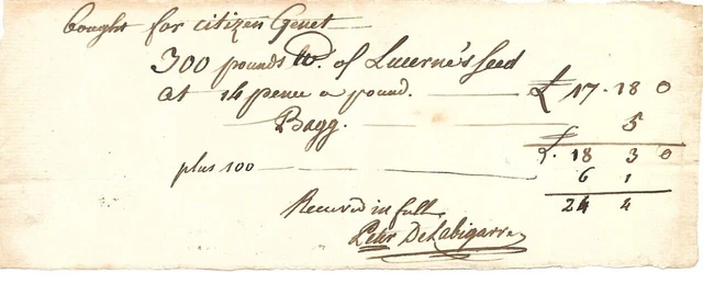 REVOLUTIONARY WAR ERA c1810 RECEIPT OF PAYMENT CITIZEN EDMOND GENET XYZ AFFAIR
