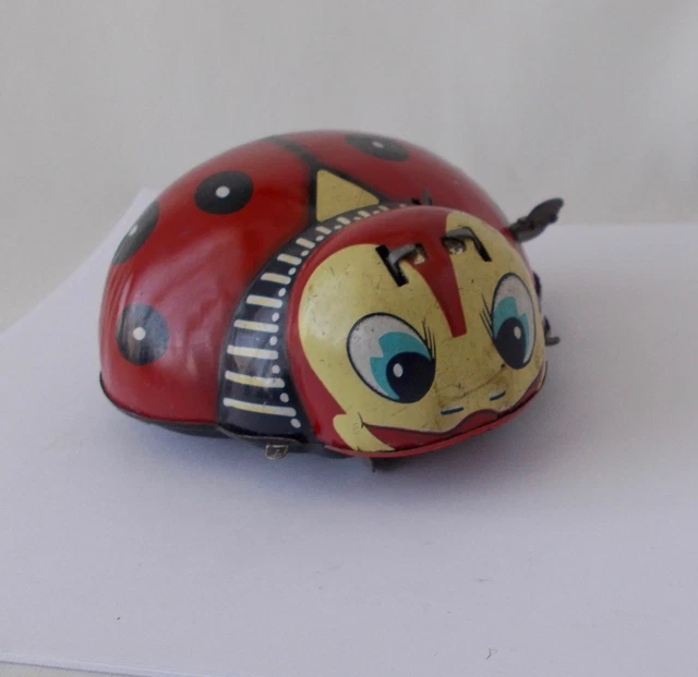 VINTAGE TIN WINDUP Lady Bug Toy by FrankoniaMade in Japan HAJI 19.