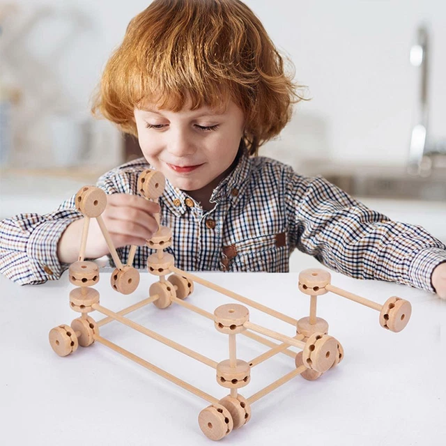 60pcs Fort Kit de Construction Bois Construction Châteaux Maison Jouets