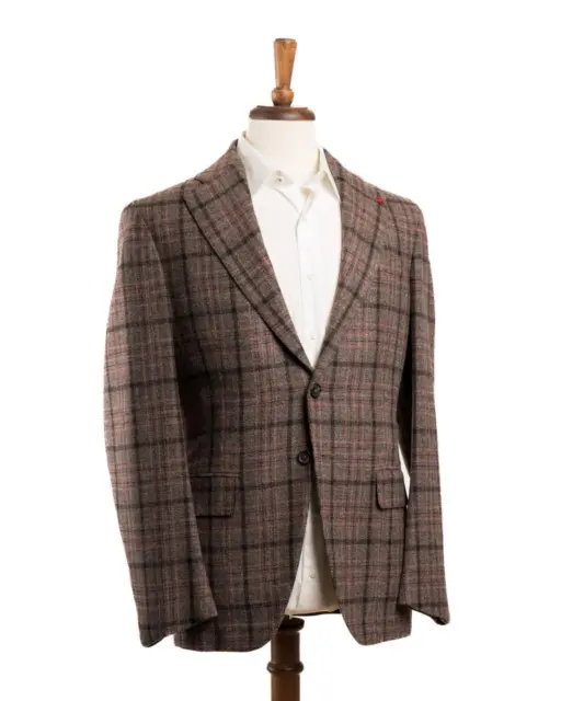 Isaia NWT $4,250 Pink Brown Plaid 100% Wool 2 Button Sport Jacket (48 IT) 38 US