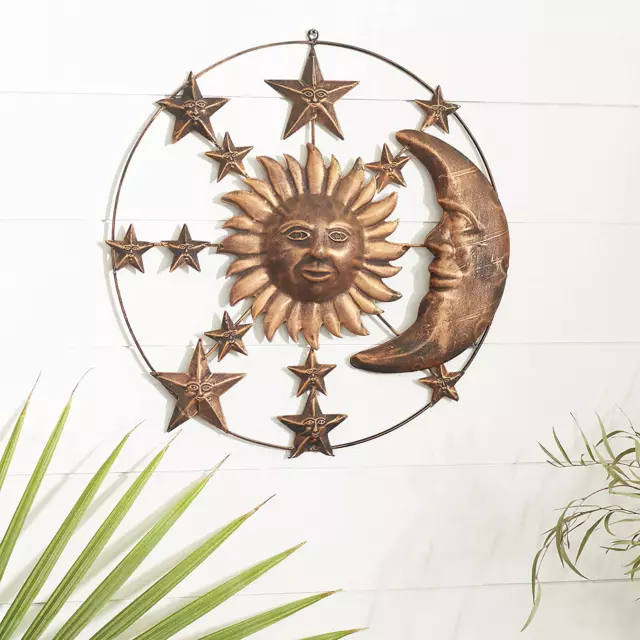 Metal Celestial Moon Sun Decor Wall Sculptures Plaque Art Indoor Outdoor Accent