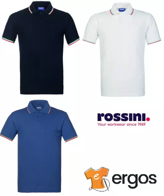 ROSSINI Polo ITALIA Mezza Manica con Bandiera Italiana Tricolore Cotone HH146