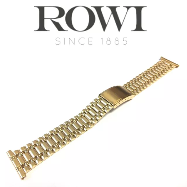 NEW 22mm ROWI 302927 YELLOW GOLD PLATED STAINLESS STEEL BRACELET LINK WATCH BAND