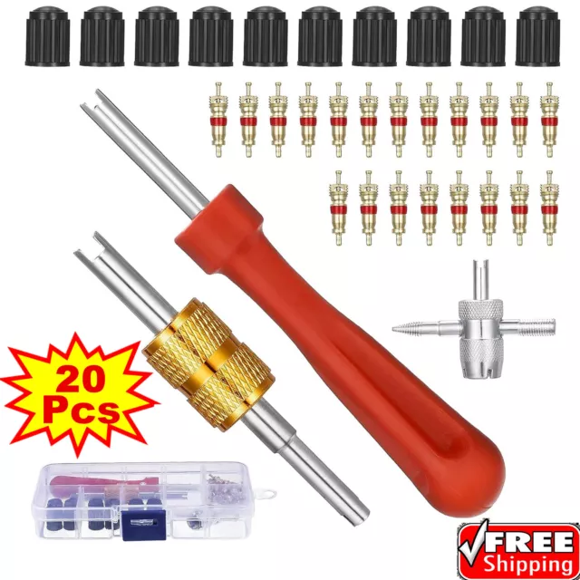 Compact Valve Core Extractor Tool for Bike Motorcycles Cars and Trucks 20pcs Kit