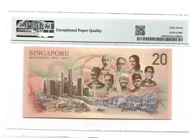 Singapore "Commemorative" Pick#63 2019 20 Dollars PMG 67 EPQ 2
