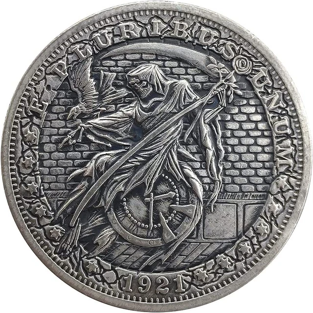 Skull Death Sickle Time Passing HOBO Nickel Antique Silver Plating Collection Sa