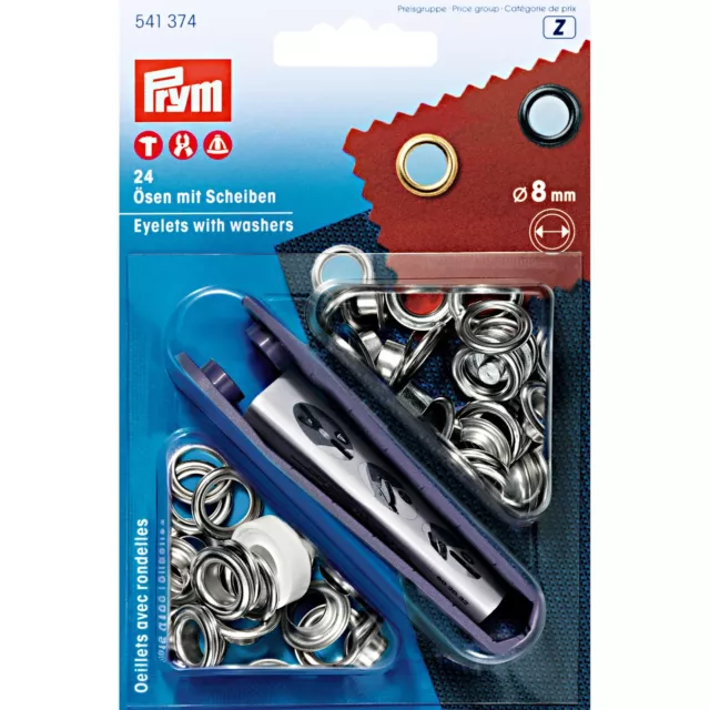 24 Ösen mit Scheiben Messing 8 mm Farbe silber Öse Prym 541374 Metall