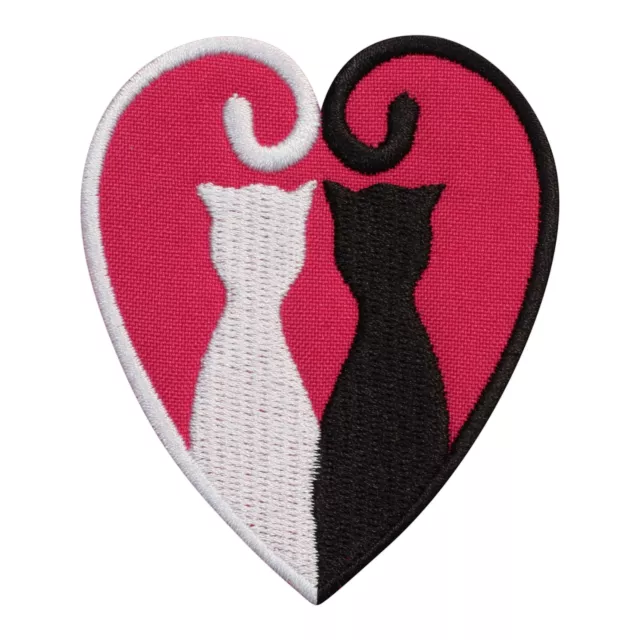 BLACK cat, WHITE cat with TAILS forming a HEART Patch/Badge Embroidered