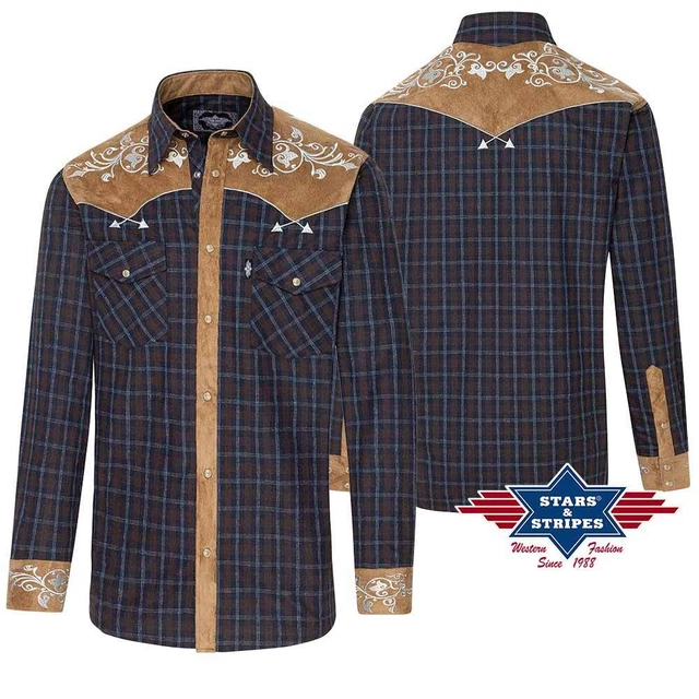 Chemise Western Homme FINLEY Stars And Stripes - En Coton/polyester, Motif Carreaux Bleu, Neuf Avec étiquette
