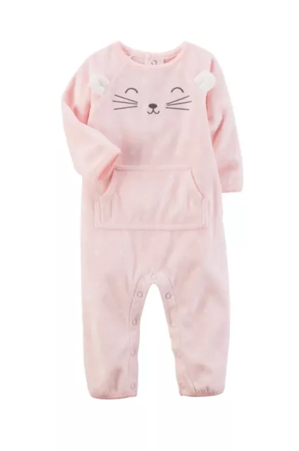 Carter's Baby Infant Cat Fleece Jumpsuit Coverall Romper Pink Polka Dot 3 Months