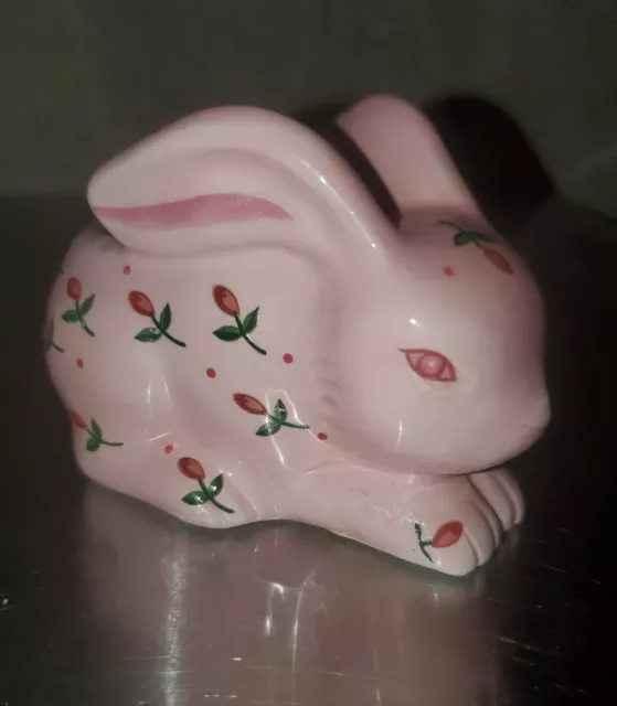 Decorative Ceramic Pink Bunny Rabbit  Flowers Candle Holder Easter Spring