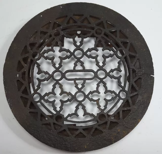 Antique Round Ornate Decorative Cast Iron Floor Grate Heat Register Cover Wall
