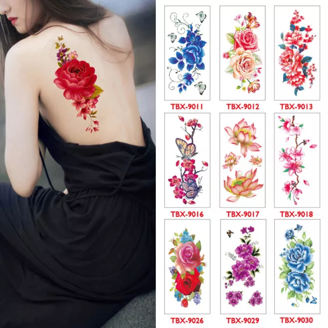 2 Blätter Abwaschbare Tattoos Wasserfest Blumen Rose Körper Falsche Sticker ￢