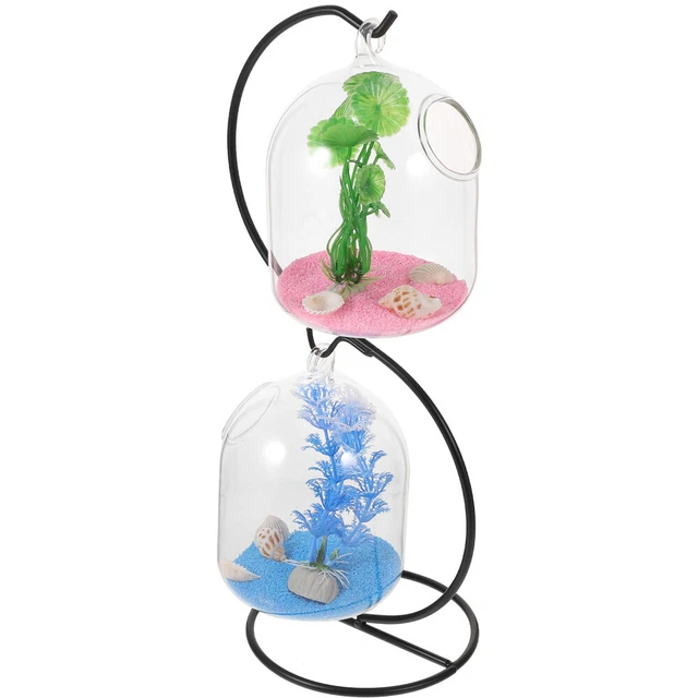1 Set Decorative Hanging Glass Fish Tank with Creative Iron Holder Betta Fish