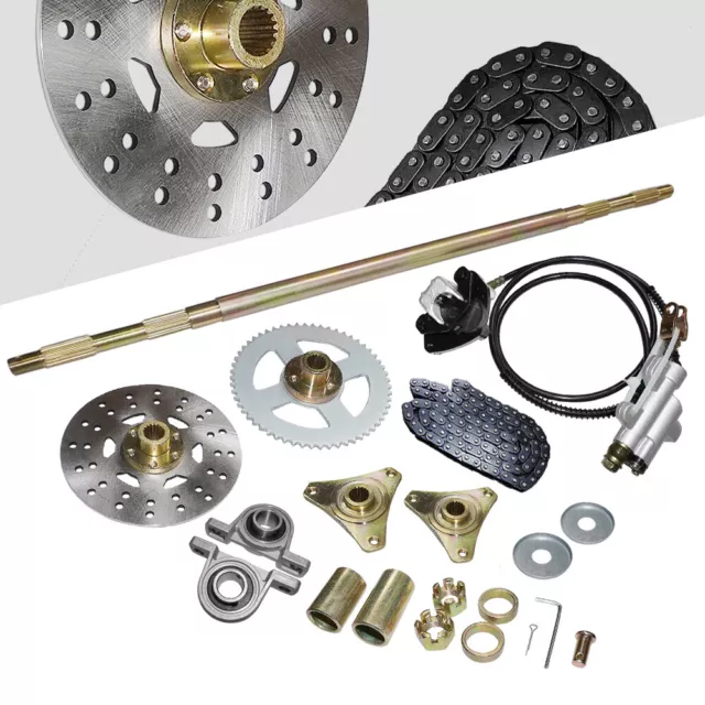 Rear Axle Kit w/ T8F 58T Chain+Brake Assembly+Pillow Blocks For Go Kart ATV Quad