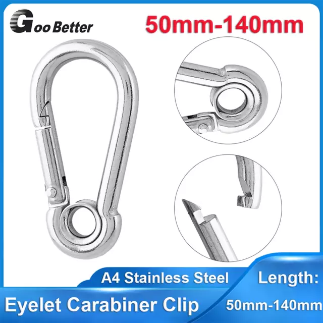 316 Stainless Steel Eyelet Carabiner Clip Snap Spring Eye Climbing Holder Hook