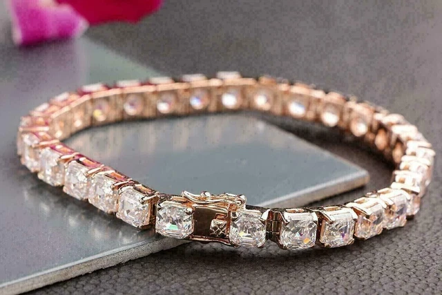 5.12 Carat Princess Cut Lab Created Diamond Tennis Bracelet Rose Gold Plated  .
