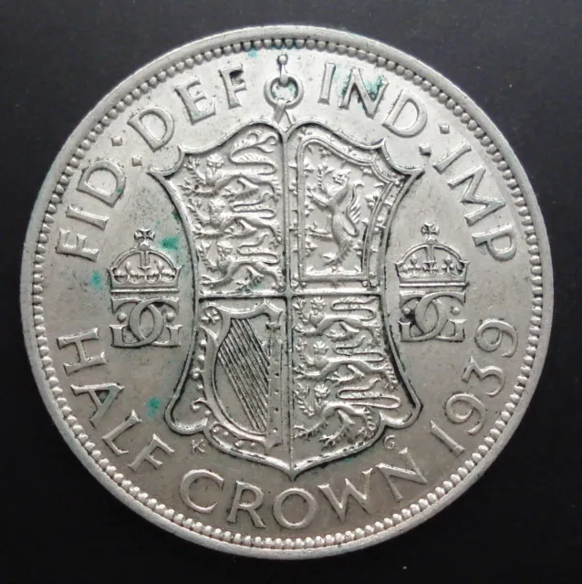 1939 Half Crown - George VI British Silver Coin - AU