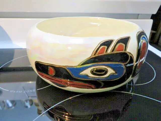 Northwest Coast Ceramic Bowl RAVEN By Ruby Henderson Joseph Canada 24K Outlined