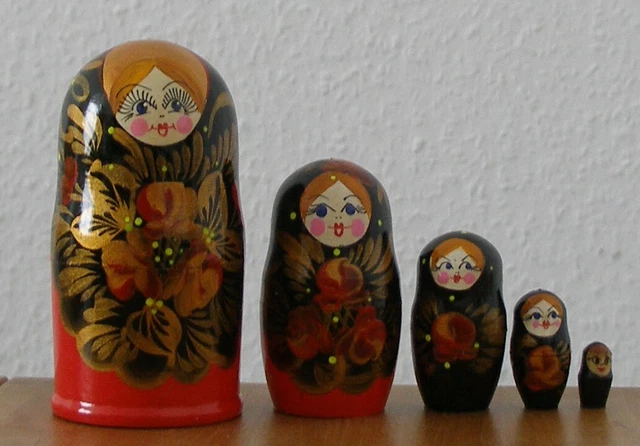Russische Matroschka! Babuschka! Matrjoschka! 5 Teile Leuchtend Schwarz-Rot-GOLD