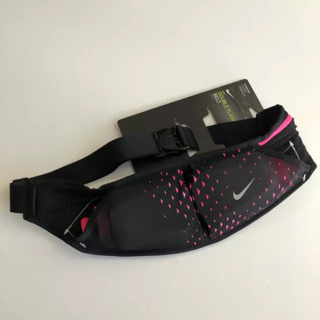Nike Double Flask Running Belt, Black/pink Pocket 20 Oz New Nike Double Flask Running Belt, Black/pink Pocket 20 Oz New