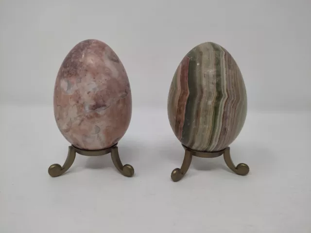2 ONYX/MARBLE  ( PINK & GREEN) EGGS on stands