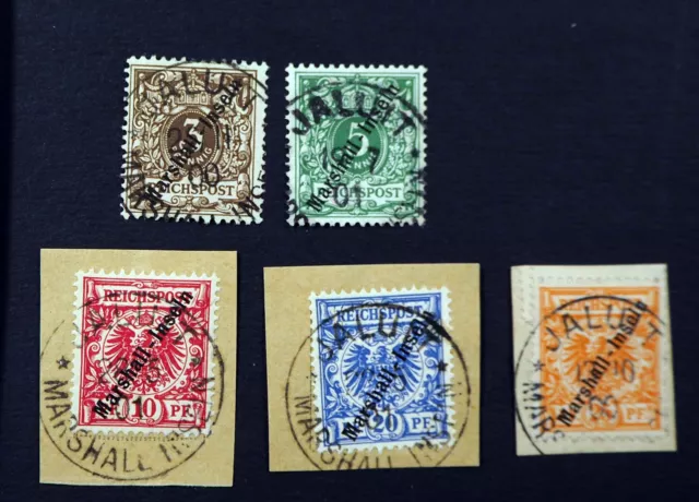 1899 Marshall-Inseln; 3-25 Pfg., 10-25 Pfg. LuxusBrfSt, zentr. K1, MiNr. 7a/11a