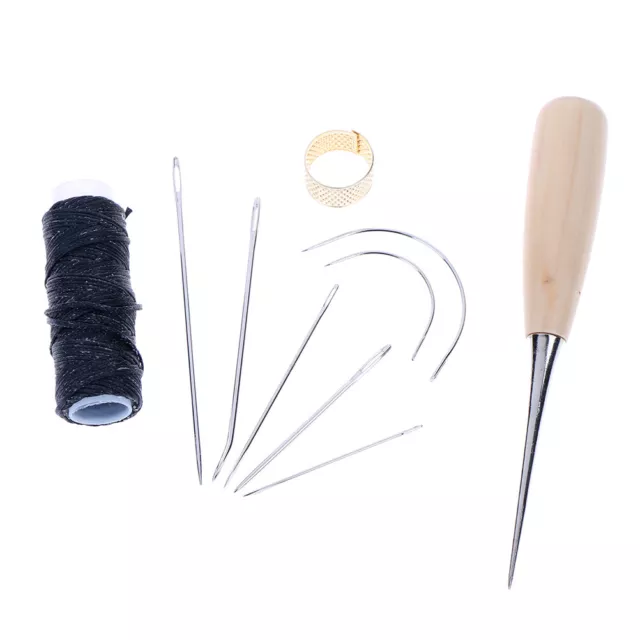 Leather Sewing Needles Stitching Awl Needle Set Thread Thimble Hand .-lm 3