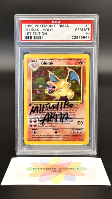 Glurak 04/102 1st Edition Base Set 1999 PSA 10 Autograph Arita Pokemonkarte DE