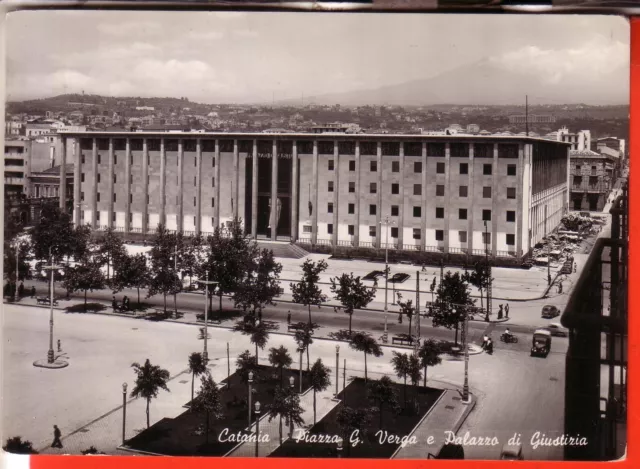 Cartolina  Catania Citta'  Viaggiata 1954 Piazza Verga Pal. Giustizia Regalo