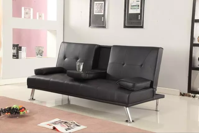 Italian Style Luxury Sofa Bed with Drink Cup Holder  Faux Leather 4 Colours