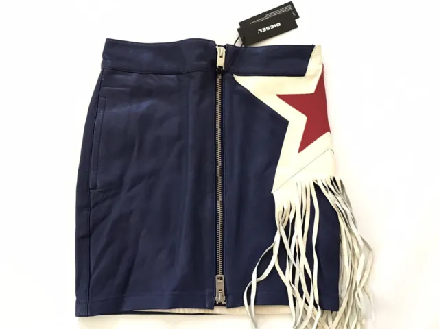 $598 Diesel Women’s L-Navi Fringe Leather Skirt Size 26
