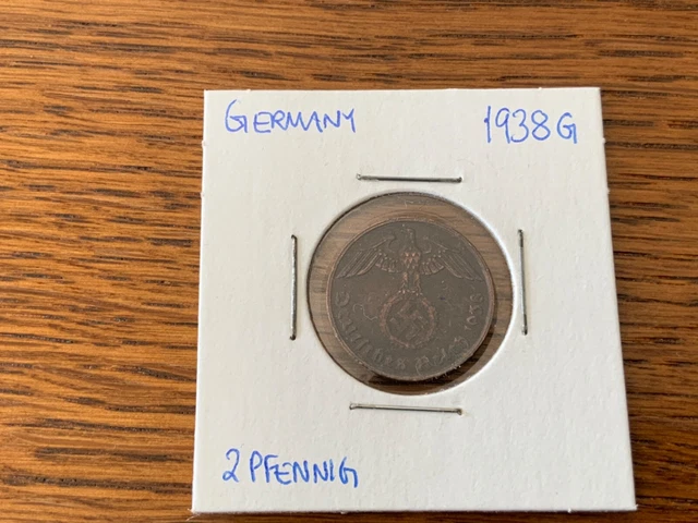 Third Reich - 2 Pfennig - 1938 G Nice Coin