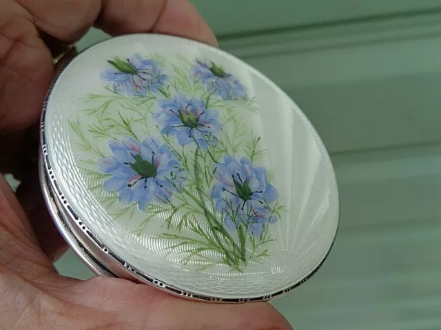 Attractive Stg Silver & Enamel Cornflower Compact h/m 1958 Henry Clifford Davies 3