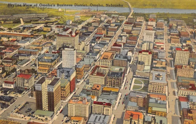 Omaha Nebraska Aerial View Skyline Business District Douglas County Postcard